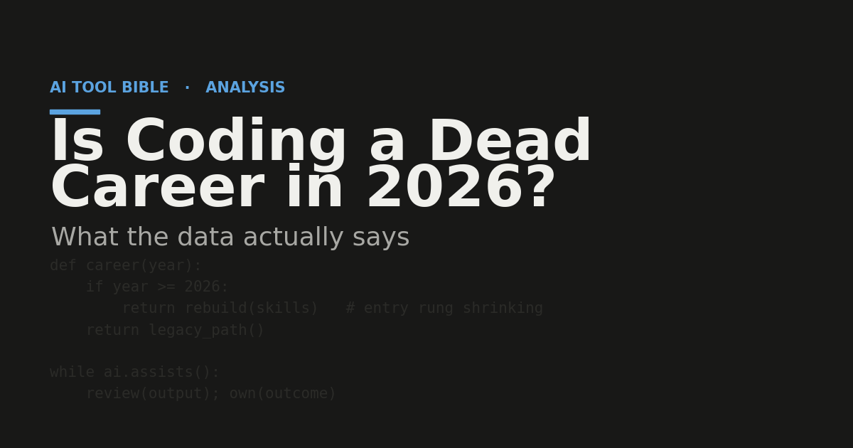 A software developer at a keyboard with code on screen, 2026 job market