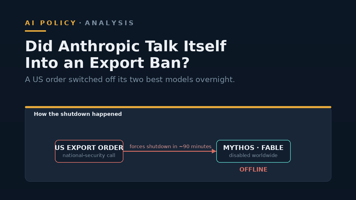 Illustration of an AI chat window switched off, with a government-style seal beside it.