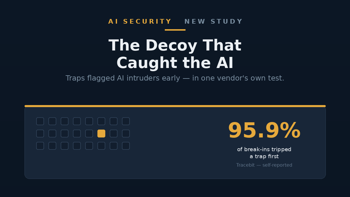 Illustration of a network of server icons with one glowing decoy trap among them, representing a canary trap catching an AI intruder
